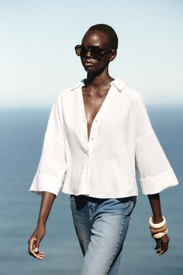 CHEMISE MANCHE LARGE AVEC LIN - Blanc de Zara - Image 1