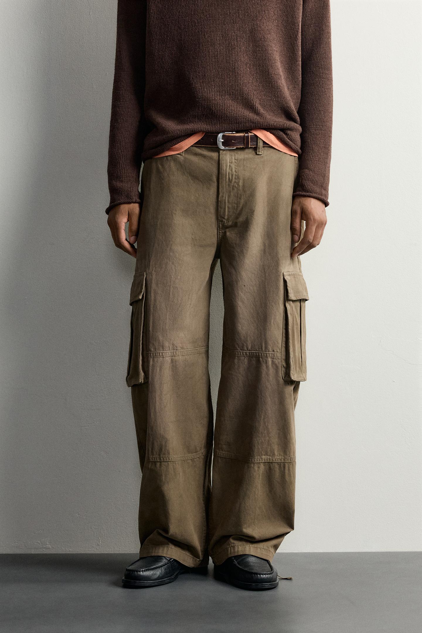 Мужские брюки Zara Balloon Fit Cargo, цвет: Хаки — фото 2