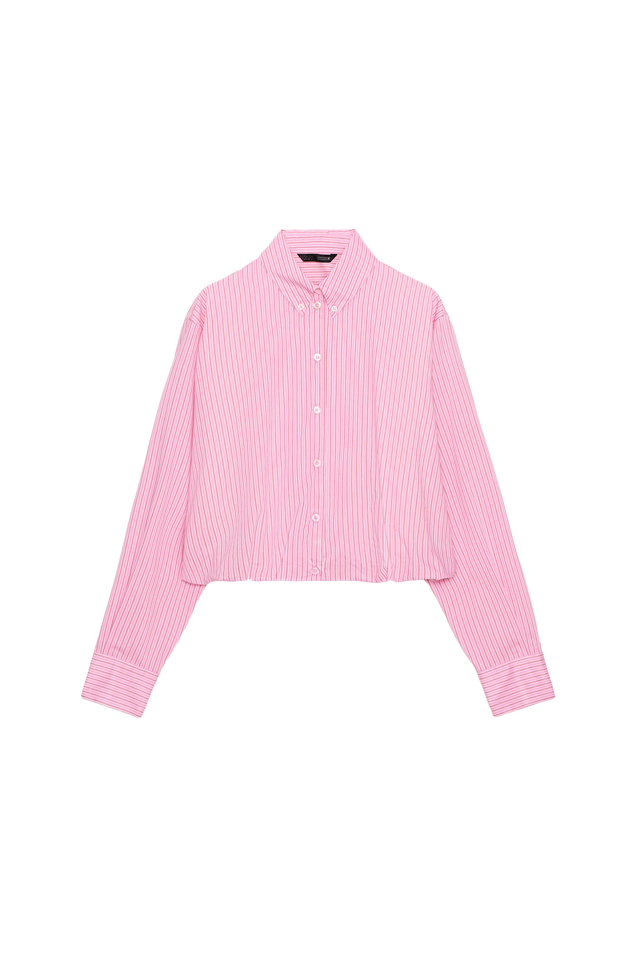 STRIPED BALLOON POPLIN SHIRT - Pink / White | ZARA United States