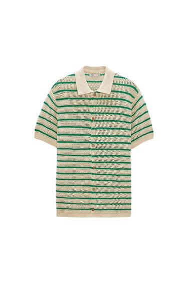 STRIPED CROCHET KNIT SHIRT