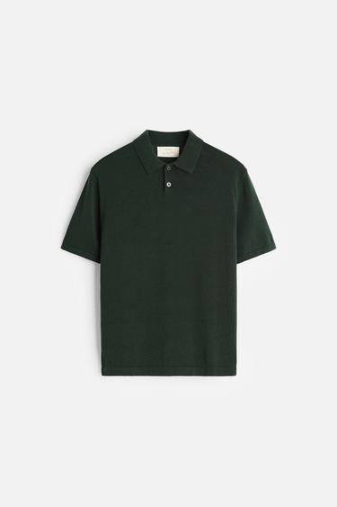 Zara COTTON - SILK BLEND KNIT POLO - Dark green