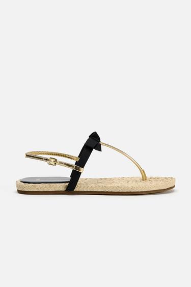 Zara METALLIC SANDAL WITH CONTRASTING BOW - Gold