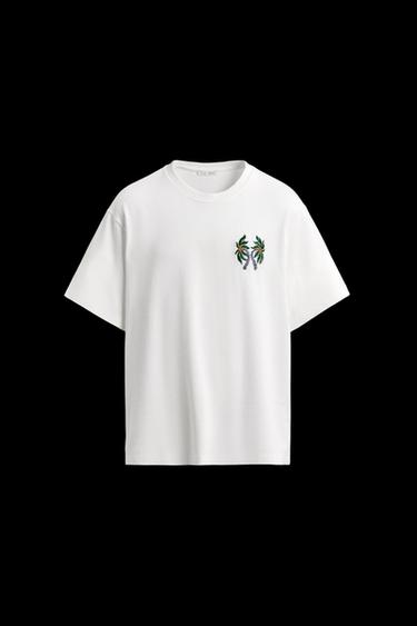 Zara COMBINED EMBROIDERY T-SHIRT - Oyster-white