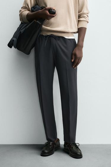 بنطلون بخصر رياضي مريح - رمادي مزرق الخاص بـ Zara