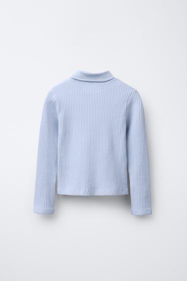 RIBBED TURTLENECK T-SHIRT WITH STUDS - Sky blue by Zara - Image 1