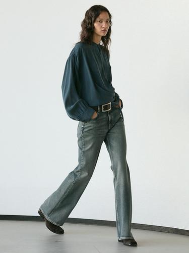 Jeans straight flare fit tiro medio - Azul medio de Zara