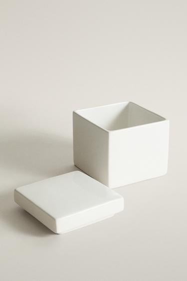 WHITE EARTHENWARE BATHROOM ORGANIZER JAR — White 2