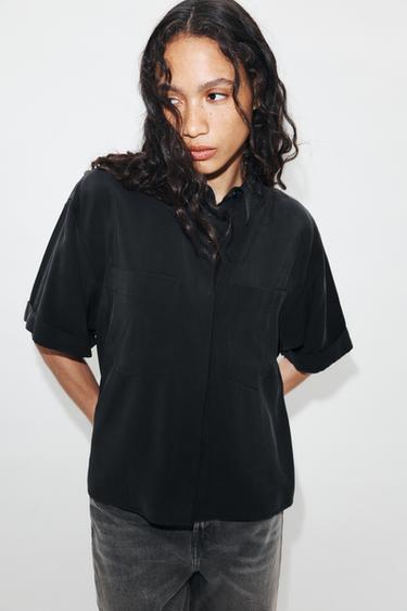 CAMISA BOLSILLOS MANGA CORTA - Negro de Zara