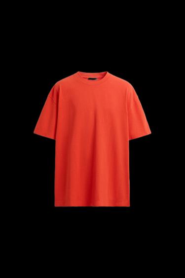 HEAVYWEIGHT REGULAR FIT BASIC T-SHIRT - Bright orange by Zara