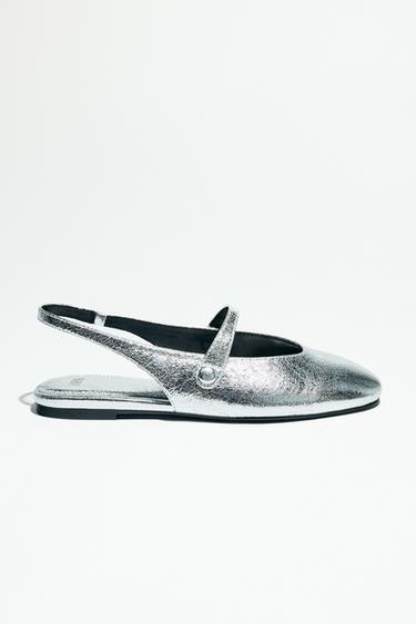 Zara METALLIC EFFECT BALLET FLATS - Silver