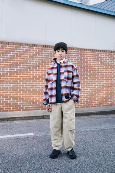 Zara 刷毛格紋襯衫式外套 - 紅色