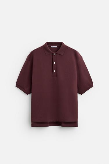 TEXTURED PIQUÉ POLO SHIRT - Burgundy by Zara