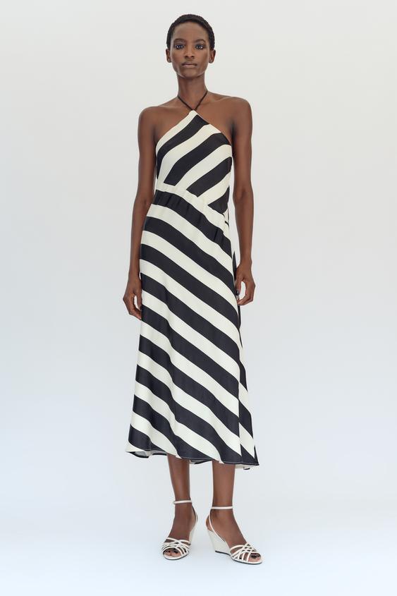 STRIPED HALTER MIDI DRESS - Black / White by Zara - Image 0