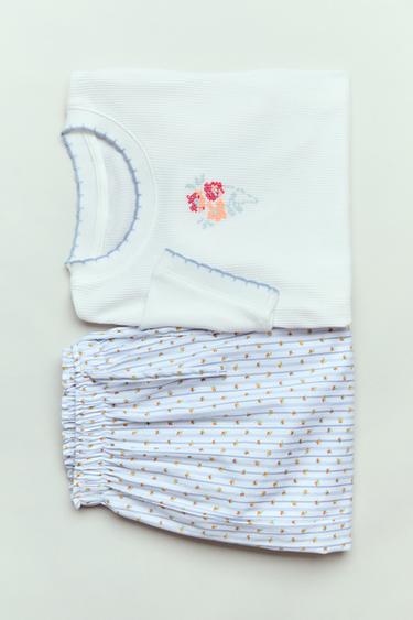 Zara 6-14 YEARS/ STRIPED FLORAL MATCHING SET - Blue