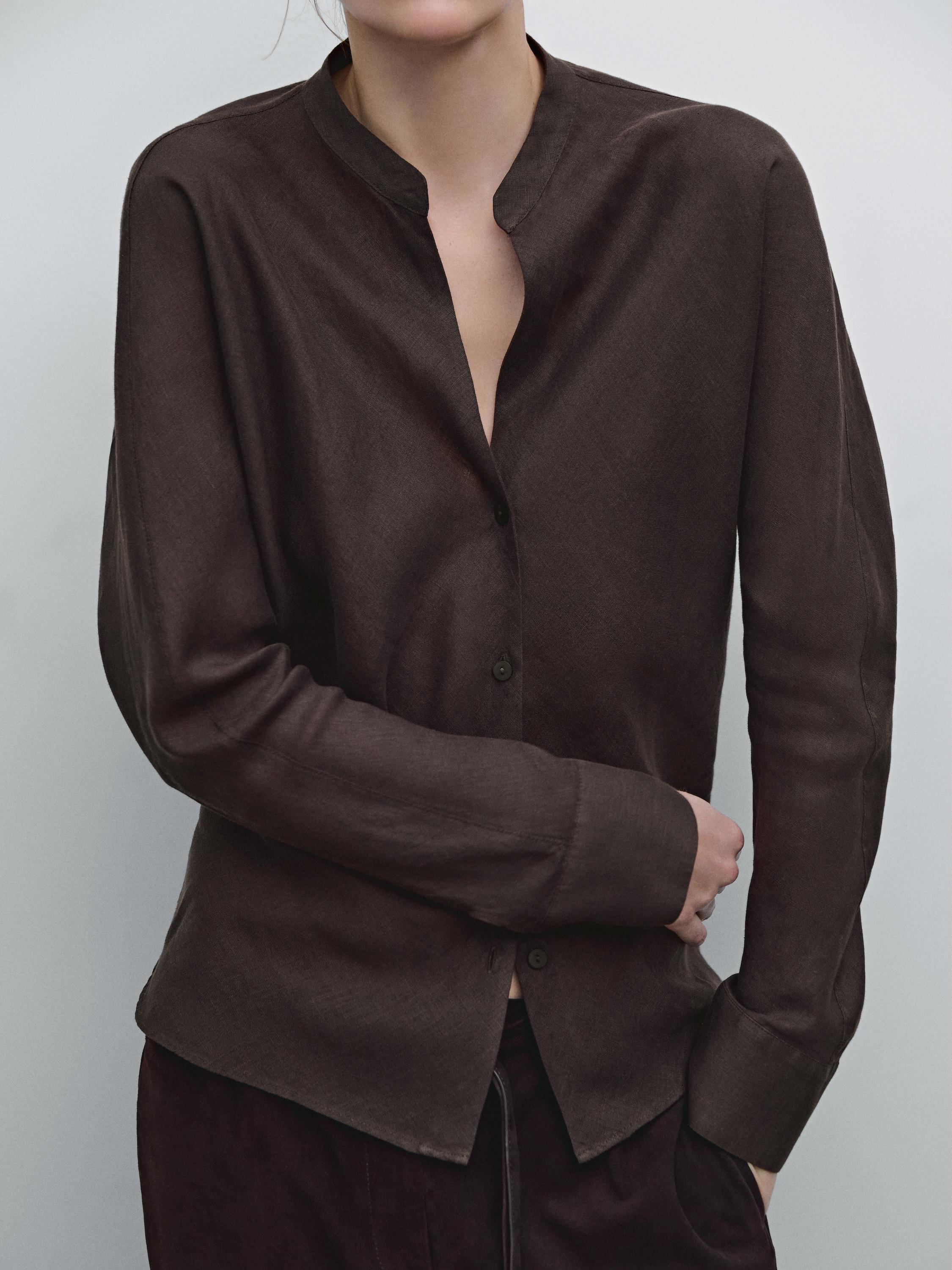 100% linen stand-up collar shirt - various | ZARA United States