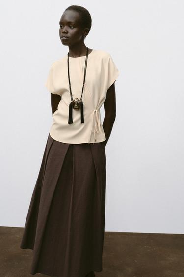 FLOWING LACE-UP TOP - Yellow by Zara - Image 1