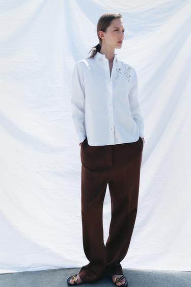 CHEMISE FLEURS BIJOUX ZW COLLECTION - Blanc cassé de Zara