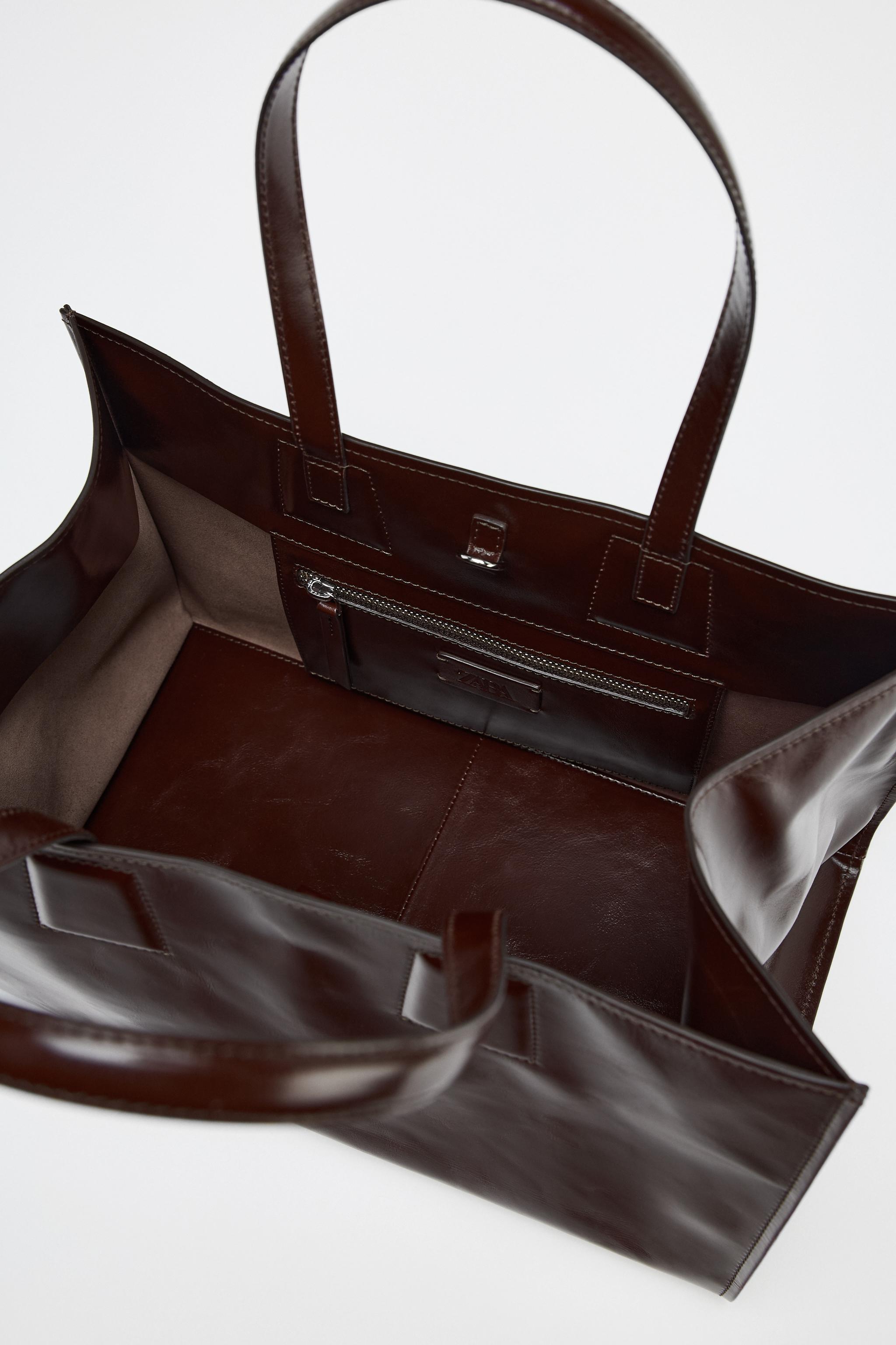 【ZARA】レザートートバッグ 6090/510/624 LEATHER SHOPPER - Burgundy Red | ZARA United States