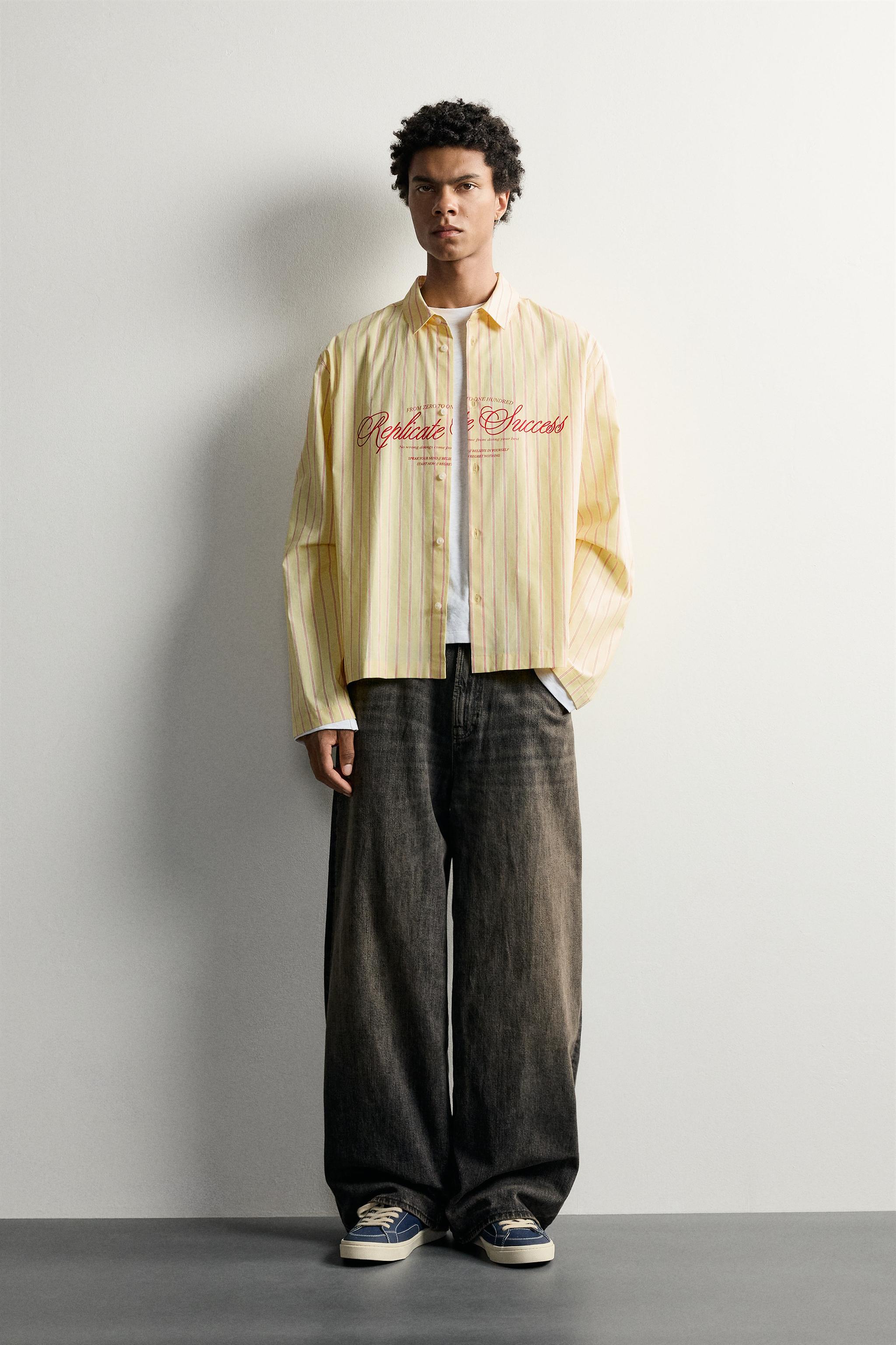 CHEMISE BOXY FIT RAYURES ET INSCRIPTION