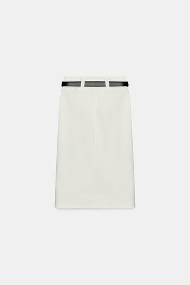 BELTED PENCIL MIDI SKIRT - Oyster-white by Zara - Image 8