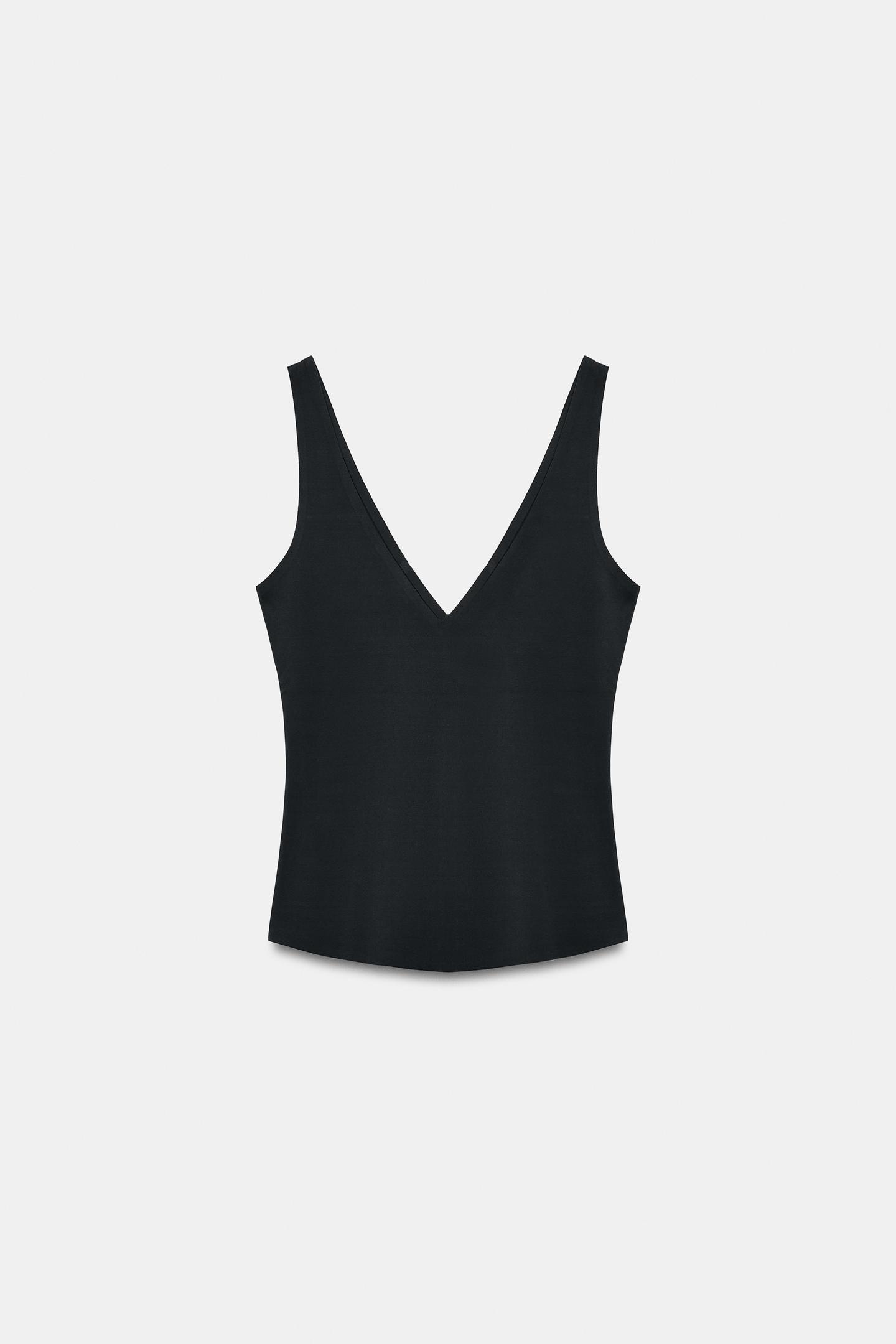 Женский топ Zara Polyamide V-NECK Tank Top, цвет: Чёрный — фото 7