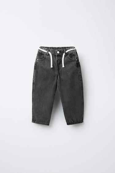 JEANS BAGGY بحزام - أسود by Zara