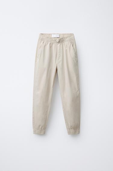 Zara POPLIN JOGGER PANTS - Light sand