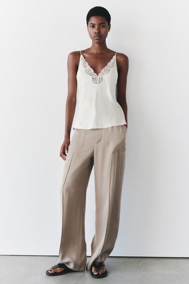 АТЛАСНЫЙ ТОП С КРУЖЕВОМ — ZW COLLECTION — ЭКРЮ от Zara — изображение 0