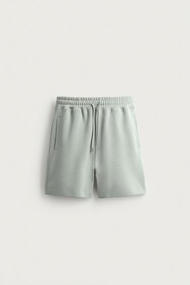 RELAXED FIT INTERLOCK JOGGING BERMUDA SHORTS - washed green by Zara