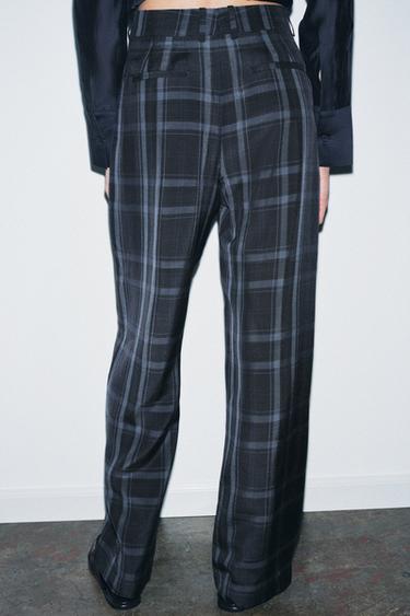 ZW COLLECTION CHECK WIDE-LEG TROUSERS - Navy blue by Zara - Image 2