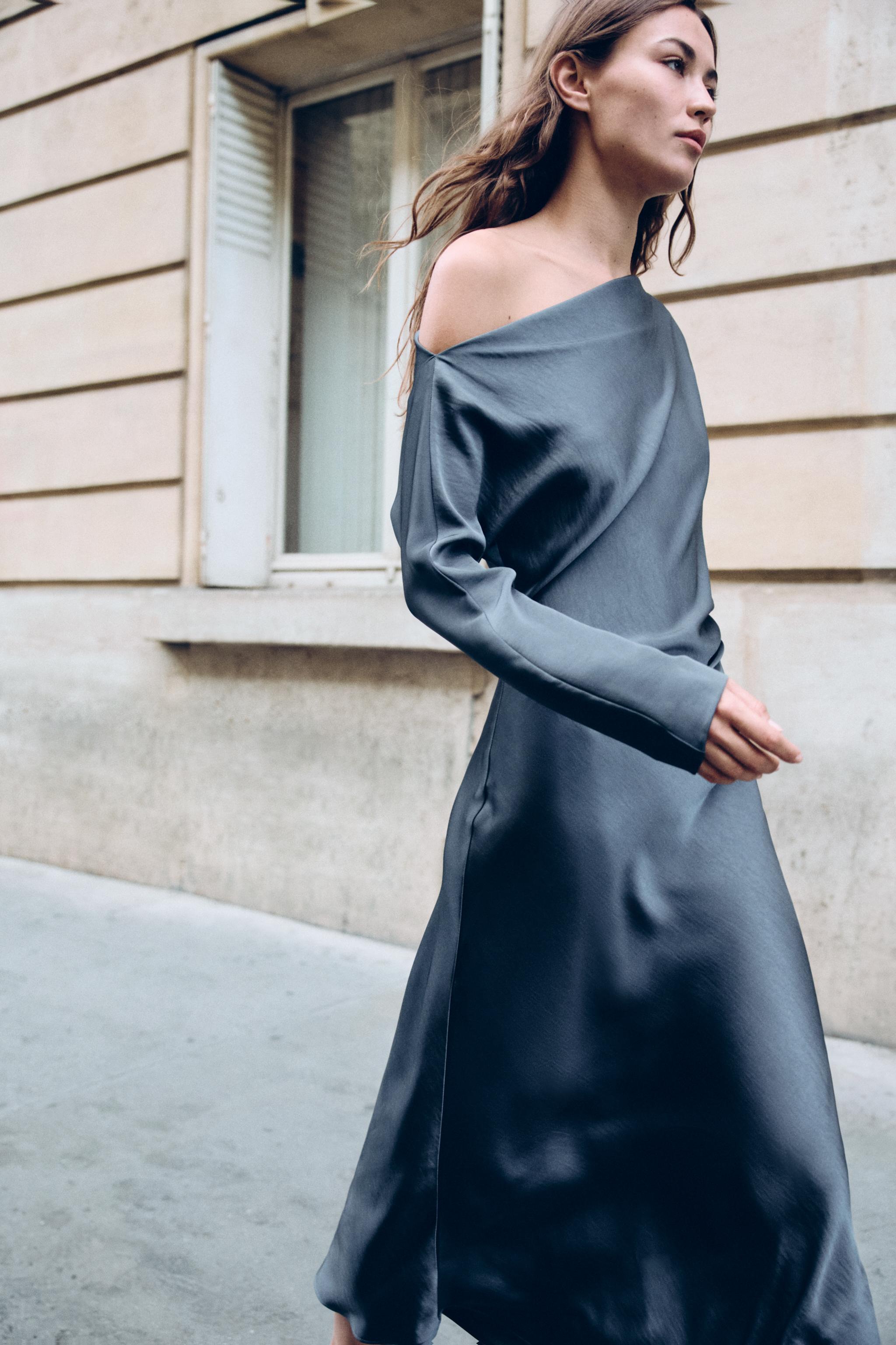 ASYMMETRIC SATIN MAXI DRESS