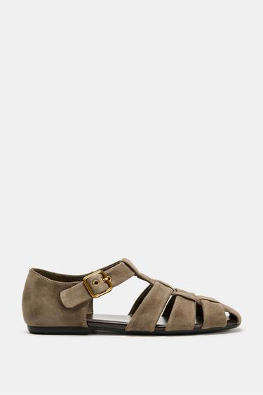 SUEDE CAGE SANDALS - Sand Brown by Zara