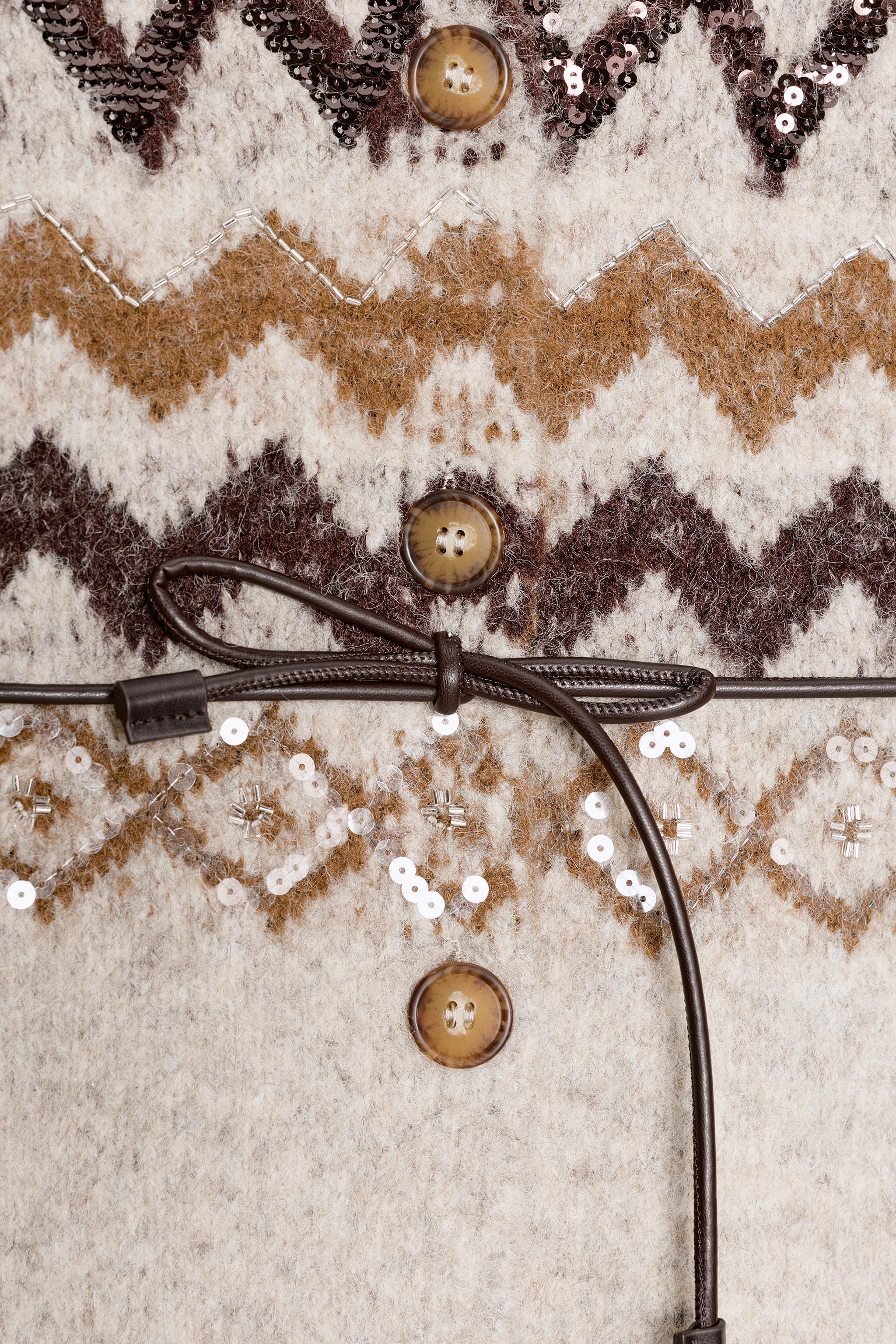 ベルト付きジャカードスパンコールニットカーディガン - マルチカラ