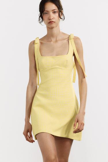 VESTIDO CUADRO VICHY LAZOS - Estampado de Zara