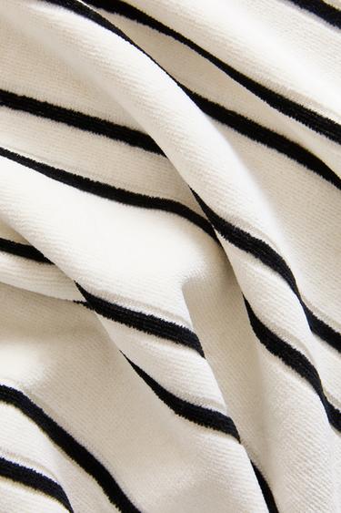 Zara VELOUR BEACH TOWEL WITH THIN STRIPES - Ecru / Black