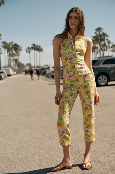 Zara FLORAL CAPRI PANTS - Multicolored