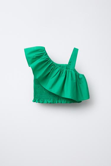 TOP À VOLANTS - Vert de Zara - Image 1