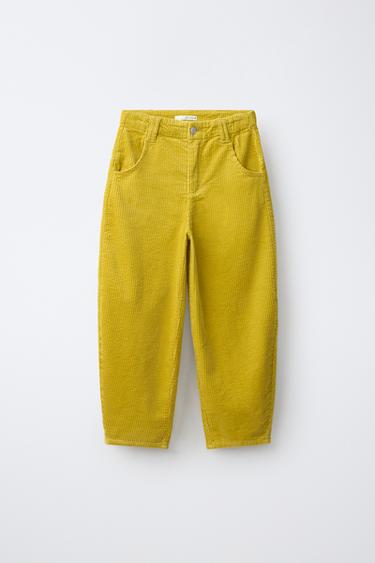 CORDUROY BARREL PANTS — Olive green 1