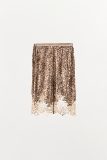 JUPE À PAILLETTES ET DENTELLE - Cuivre de Zara - Image 5