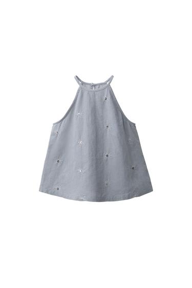 COTTON & LINEN HALTER SEQUIN TOP - Grey / Blue by Zara
