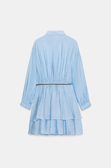 ROBE COURTE CEINTURE POCHE - Bleu ciel de Zara - Image 7