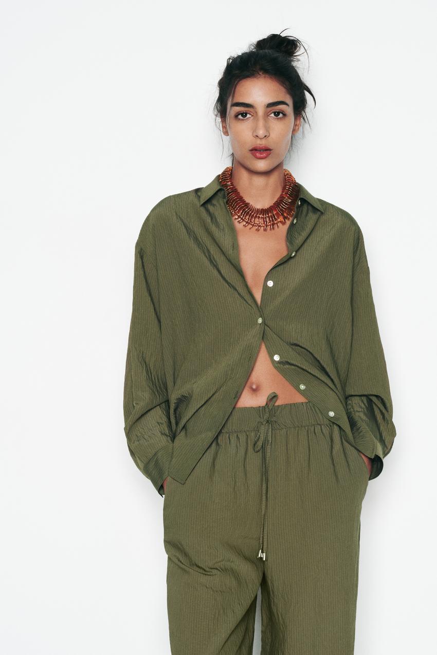 ファインストライプ柄シャツ - カーキ | ZARA Japan / 日本