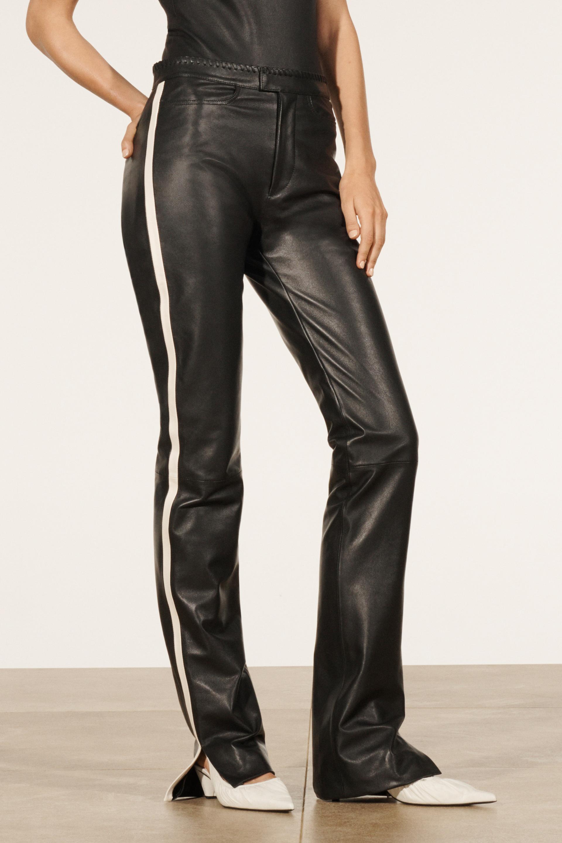 Ribbed Detailing Skinny Leather Trousers