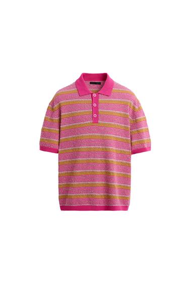 TEXTURED STRIPE KNIT POLO SHIRT