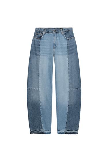 Zara ZW COLLECTION BARREL PATCHWORK MID-RISE JEANS - Blue