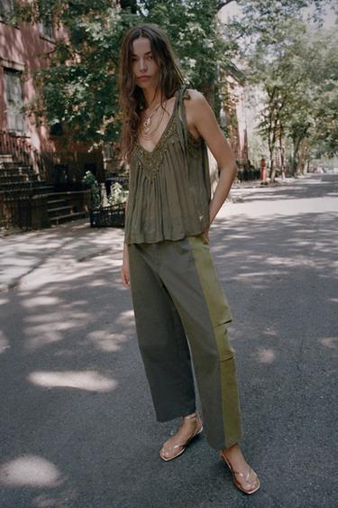 BEADED AND SEQUIN TOP - Taupe grey by Zara - Image 0