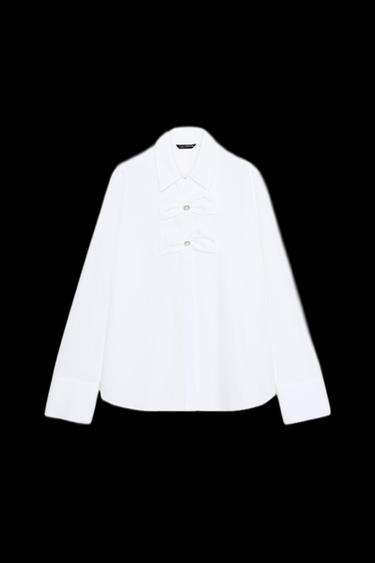 POPLIN SHIRT WITH FAUX PEARL BOWS - White by Zara - Image 0