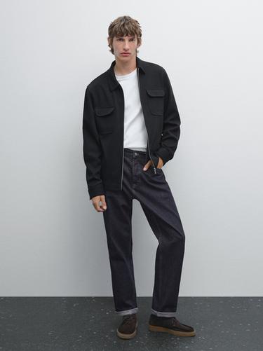 Zara Cotton blend twill jacket with pockets - Navy blue - Image 0