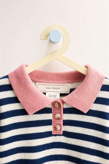 ZARA TIMELESS - STRIPED POLO JUMPER - Ecru / Navy by Zara