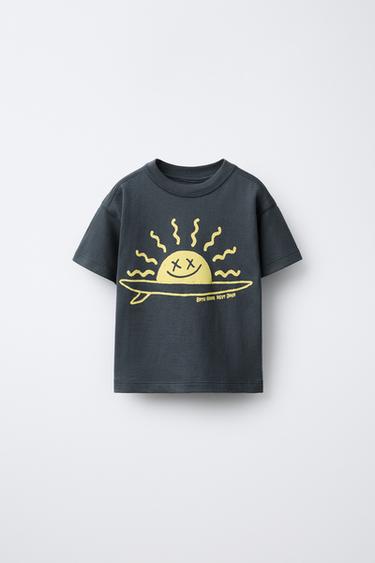 Zara PRINTED T-SHIRT - Anthracite grey
